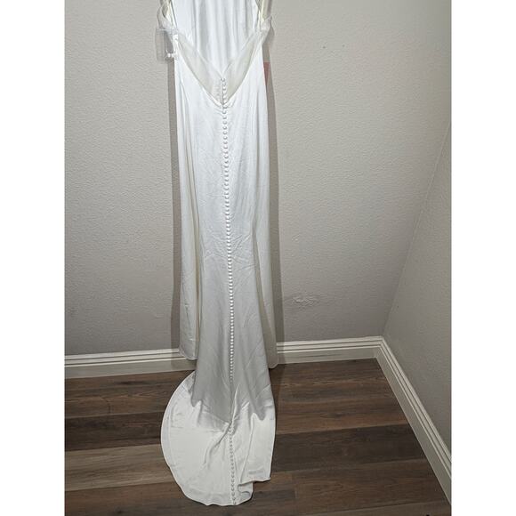 Jenny by Jenny Yoo Size 8 Harlyn Wedding Dress Gown White Lace Maxi Halter Train - Picture 10 of 16
